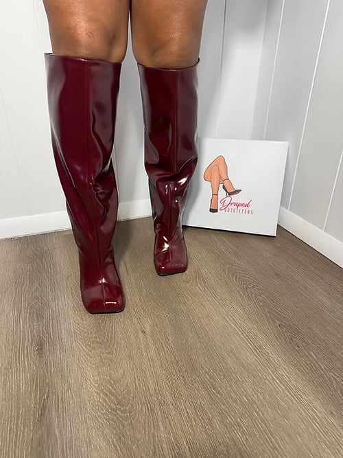 PU Camel Toe Knee High Kitten Heel Boots