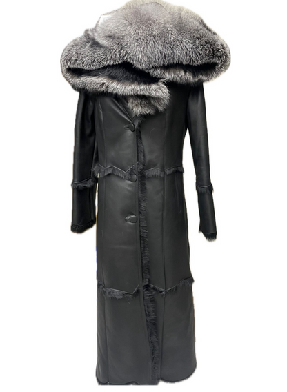 Crystal Fox Fur Large Collar Long Fur Collar Hooded Jacket