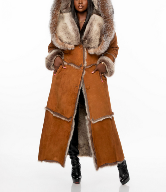 Crystal Fox Fur Large Collar Long Fur Collar Hooded Jacket