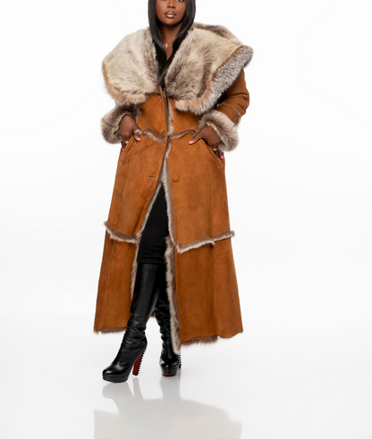 Crystal Fox Fur Large Collar Long Fur Collar Hooded Jacket