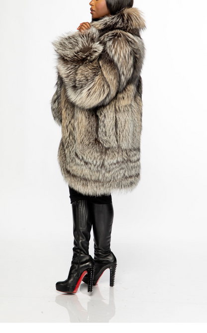 Eco-Friendly Silver Fox Fur Coat