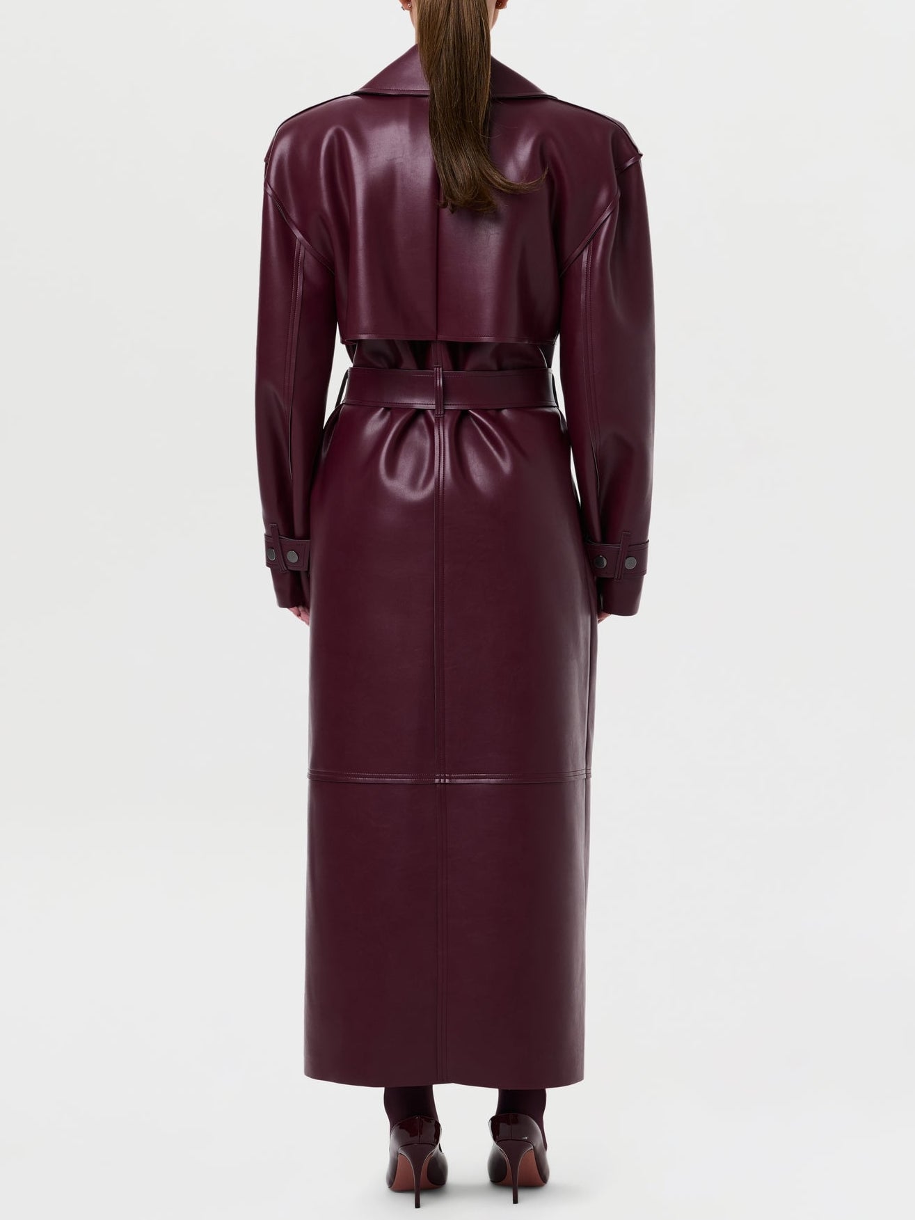 Fashionable Vegan PU Leather Lace-up Coat
