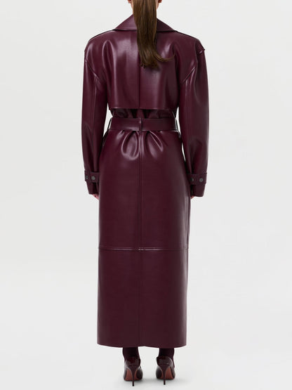 Fashionable Vegan PU Leather Lace-up Coat