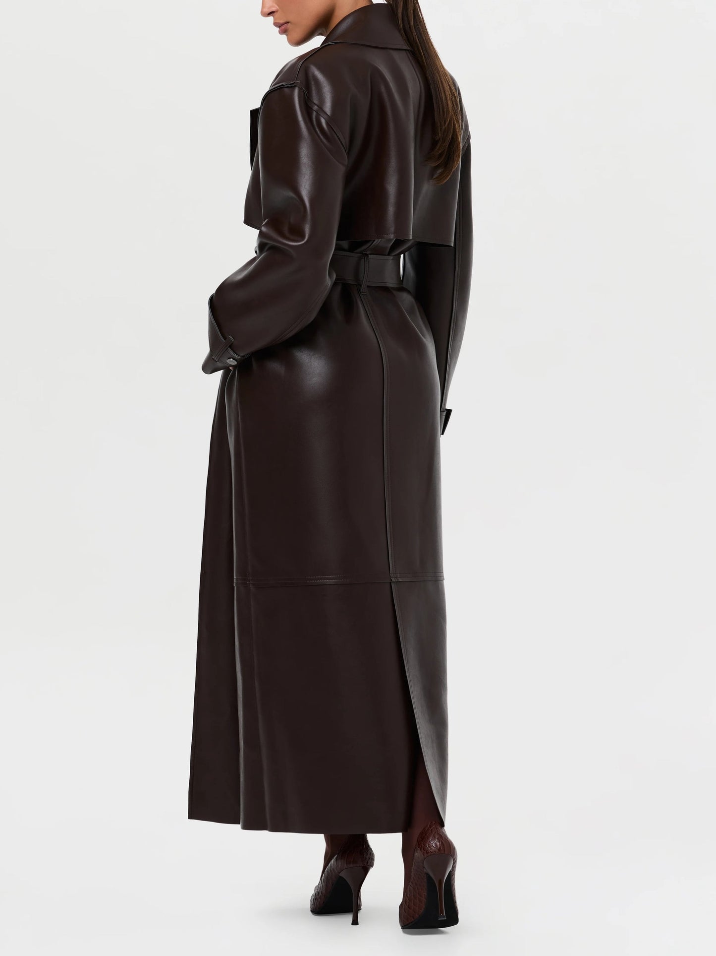 Fashionable Vegan PU Leather Lace-up Coat
