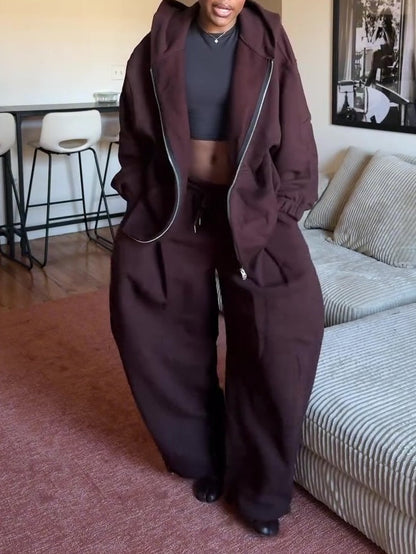 Casual Long-sleeved Hooded Cardigan & Trousers Set