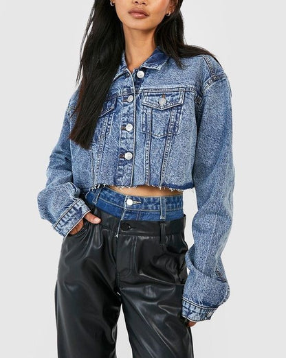 Raw Hem Crop Denim Jacket