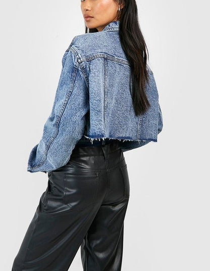 Raw Hem Crop Denim Jacket
