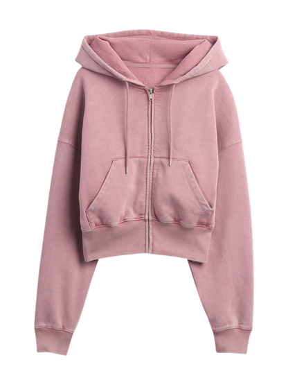 Long Sleeve Zip-up Hooded Sweatshirt And Drawstring Pants Two Pieces Sets