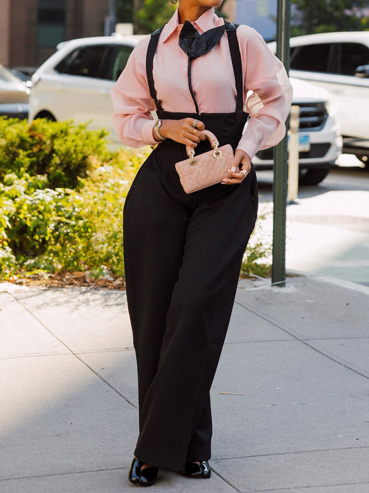 Lapel Floral Shirt & Suspender Rounded Corset Pants Set