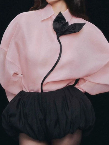 Lapel Floral Shirt & Suspender Rounded Corset Pants Set