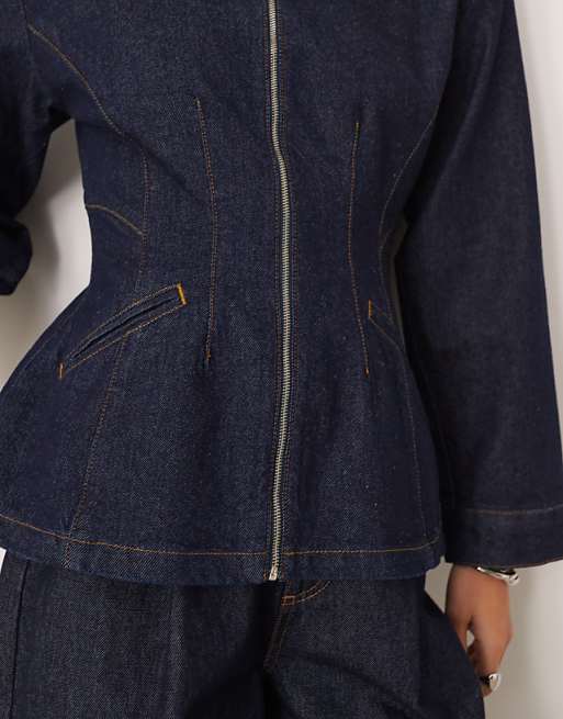 Contrast Collar Denim Cinched Barn Jacket