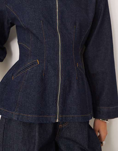 Contrast Collar Denim Cinched Barn Jacket