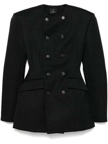 Crew Neck Double Breasted Pocket Blazer Coat