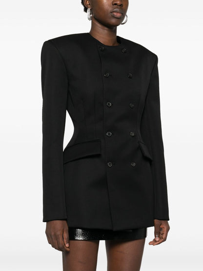 Crew Neck Double Breasted Pocket Blazer Coat