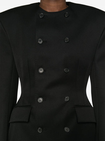 Crew Neck Double Breasted Pocket Blazer Coat
