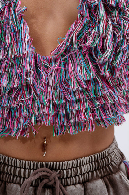 Deep V Neck Fringed Two Pieces Set