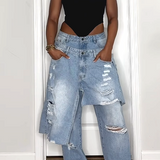Double-belted Ripped Frayed Jeans