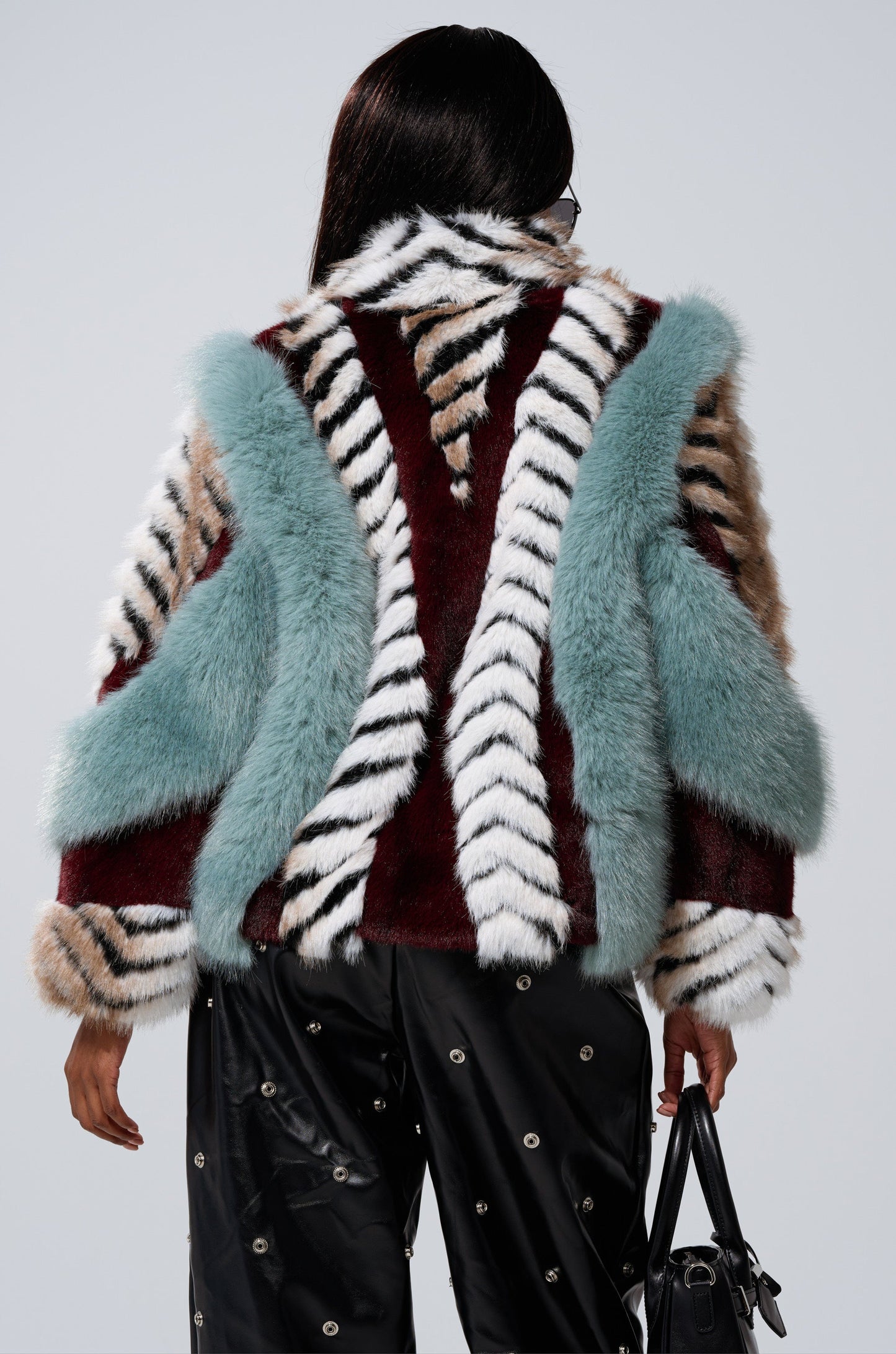 Multi-color Patchwork Faux Fur Plush Coat