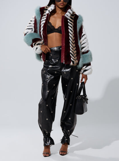 Multi-color Patchwork Faux Fur Plush Coat