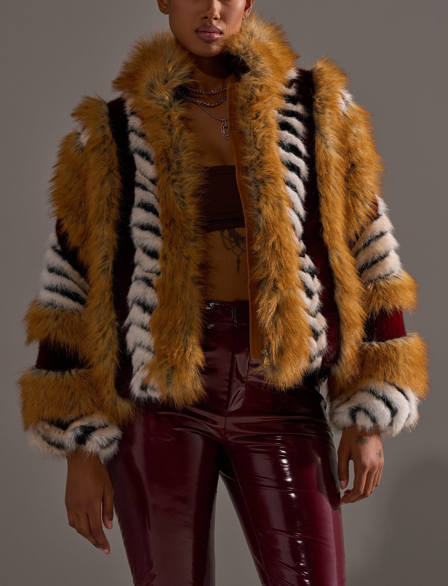 Burgundy Faux Fur Coat