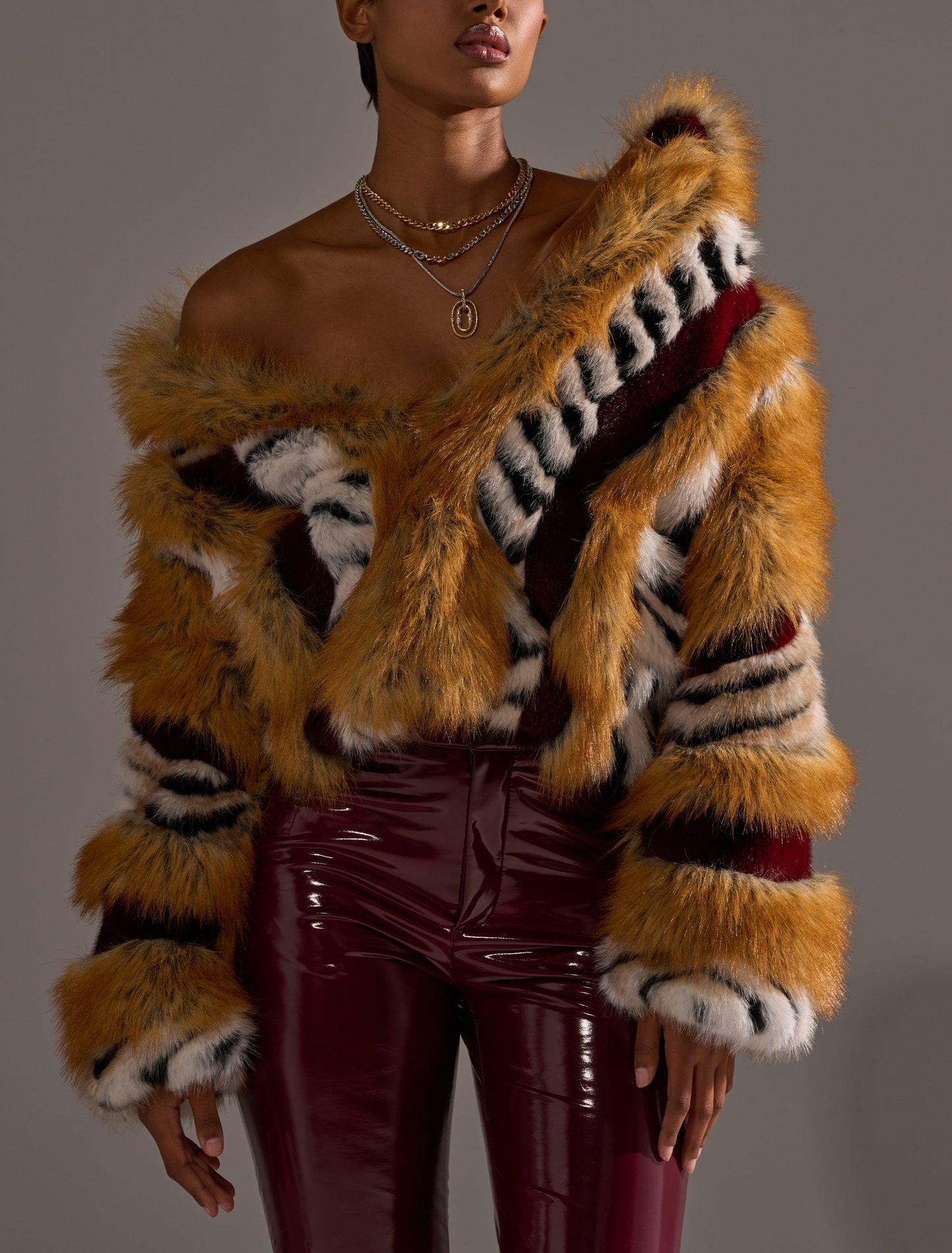 Burgundy Faux Fur Coat