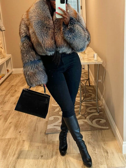 Elegant Faux Fox Fur Coat