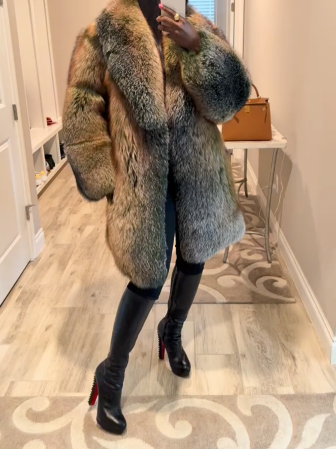 Green Trinity Mid Length Faux Fox Fur Coat