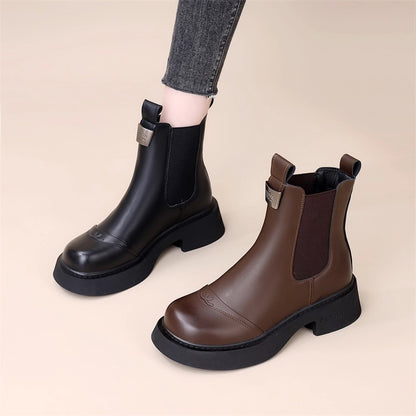 Fleece-lined Slip-on Stretch Leather Ankle Boot