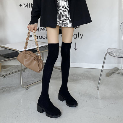 Fabric Mid-heel Stretch Over-the-knee Boot