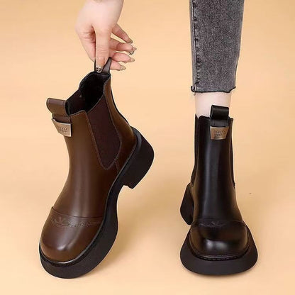 Fleece-lined Slip-on Stretch Leather Ankle Boot