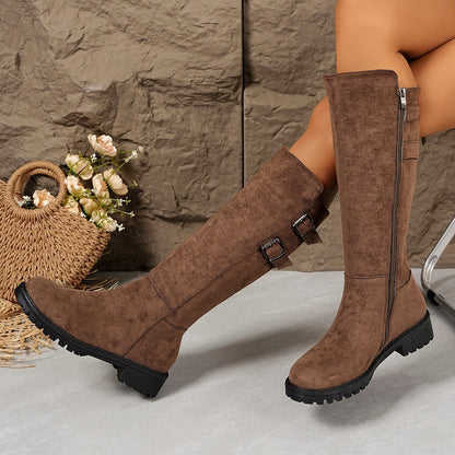 Winter Suede Buckled Knee Boot