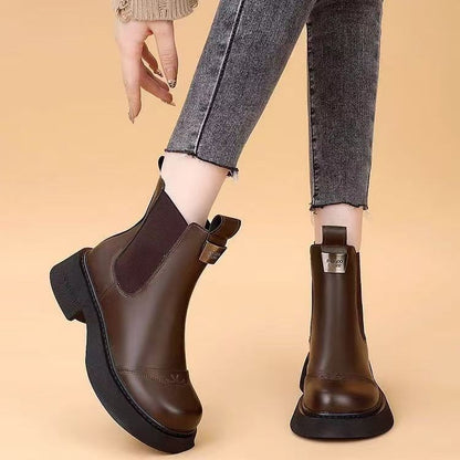 Fleece-lined Slip-on Stretch Leather Ankle Boot