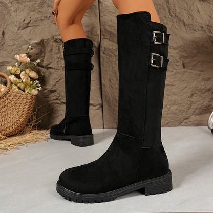 Winter Suede Buckled Knee Boot