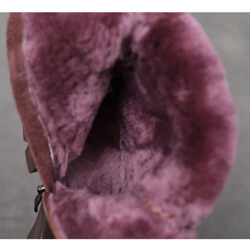 Fleece-lined Mid-calf Chunky Heel Zip-up Boots