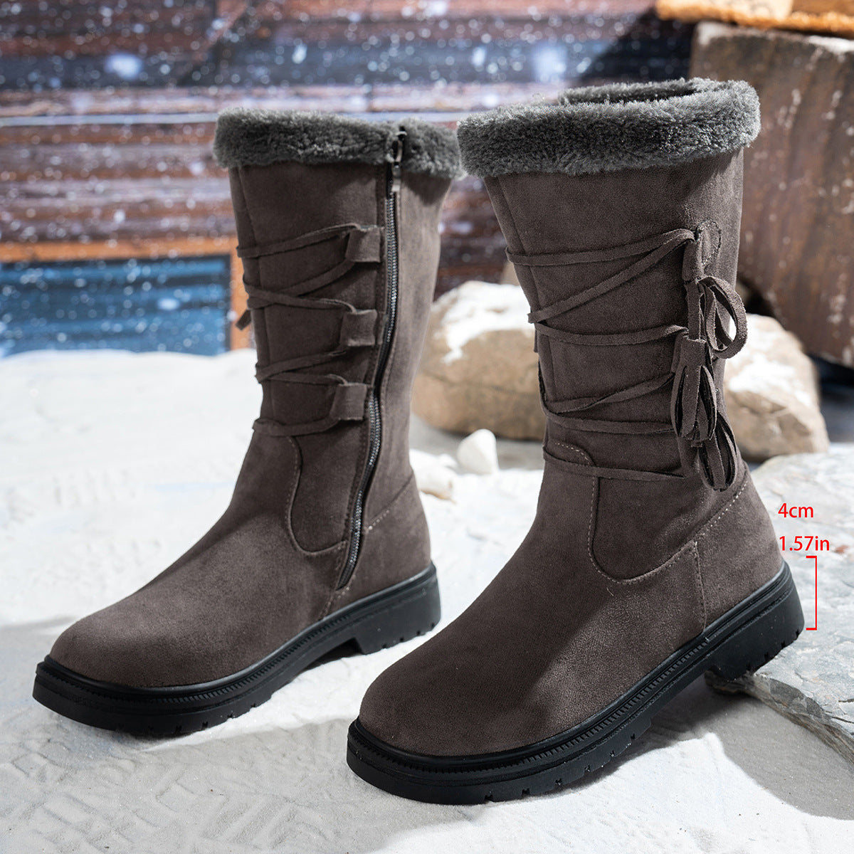 Tassel Square Heel Zipper Mid-Calf Boots