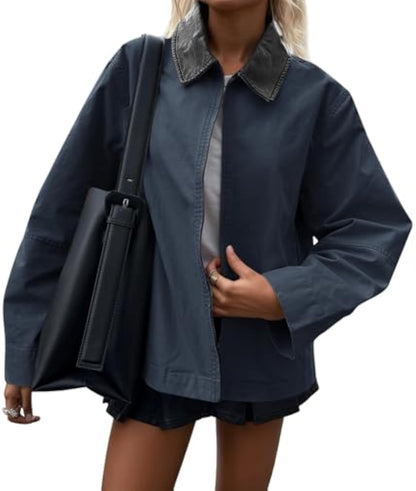Oversized Fall Casual Lightweight Zip Up Cotton Jackets
