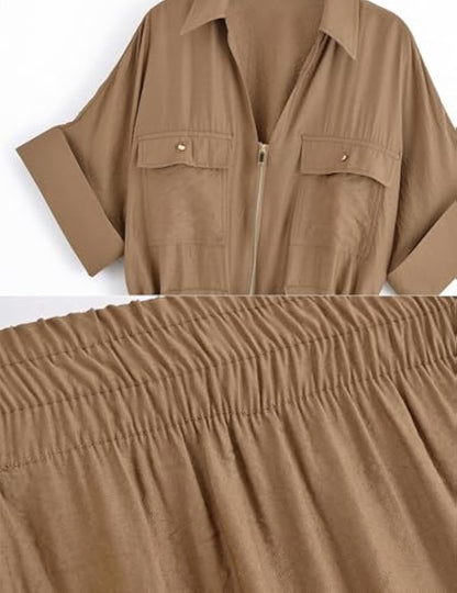 Fashion Lapel Loose Shirt Wide-leg Pants With Pockets Suit