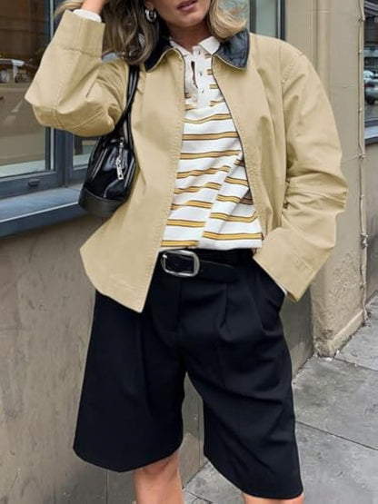 Oversized Fall Casual Lightweight Zip Up Cotton Jackets
