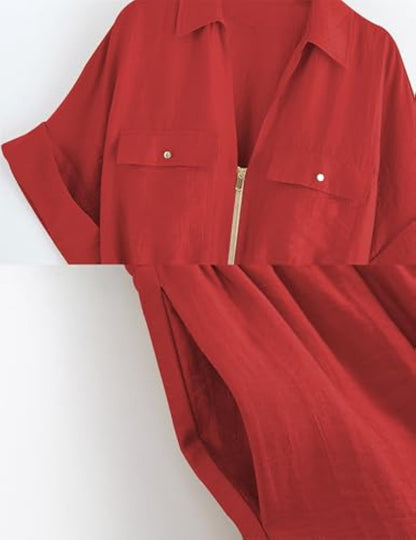 Fashion Lapel Loose Shirt Wide-leg Pants With Pockets Suit