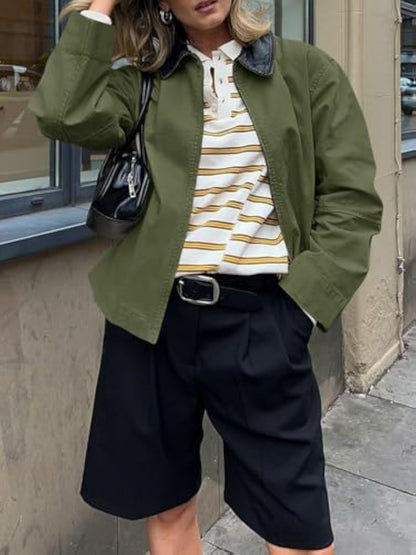 Oversized Fall Casual Lightweight Zip Up Cotton Jackets