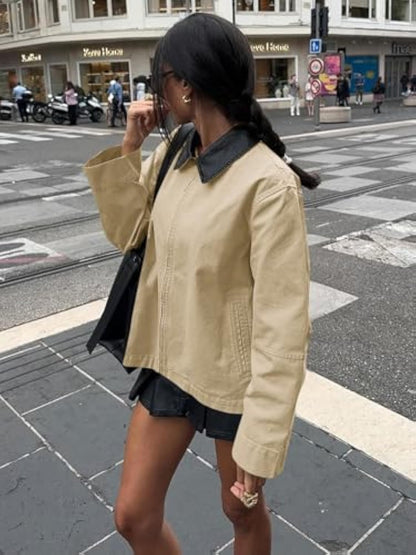Oversized Fall Casual Lightweight Zip Up Cotton Jackets