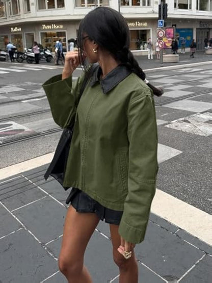 Oversized Fall Casual Lightweight Zip Up Cotton Jackets