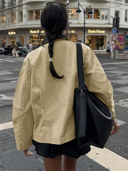 Oversized Fall Casual Lightweight Zip Up Cotton Jackets