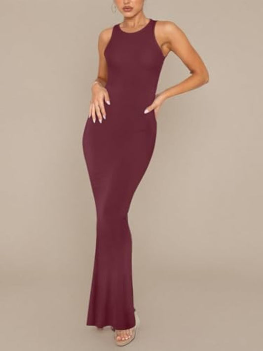 Women's Elegant Sleeveless Halter Neck Bodycon Maxi Dresses