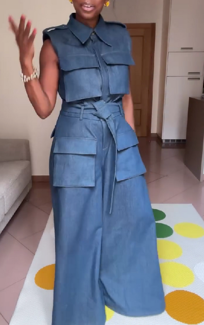 Sleeveless Denim Jumpsuit