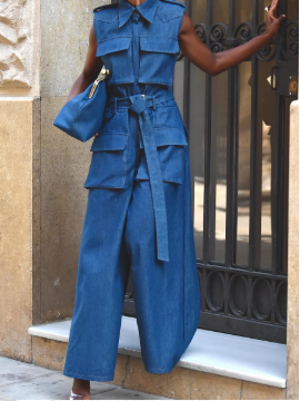 Sleeveless Denim Jumpsuit