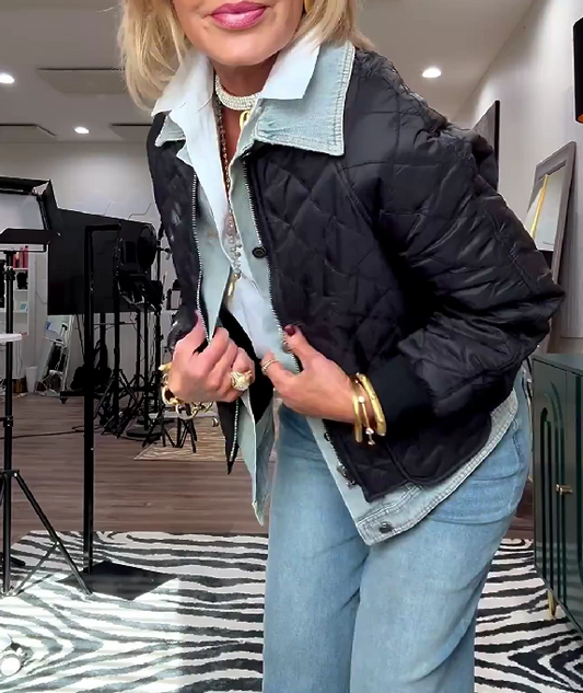 Denim and Black Long Sleeve Jacket