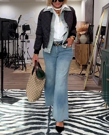 Denim and Black Long Sleeve Jacket