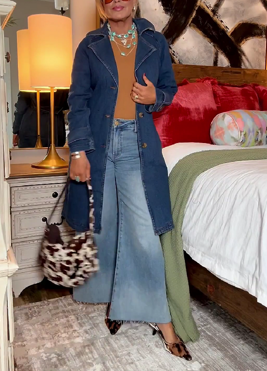 Denim Midwash Long Sleeve Trench Coat