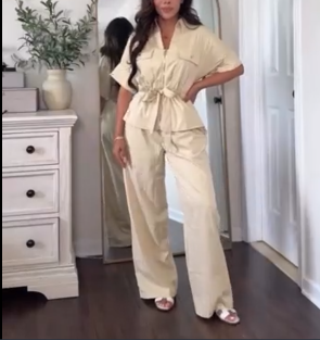 Fashion Lapel Loose Shirt Wide-leg Pants With Pockets Suit